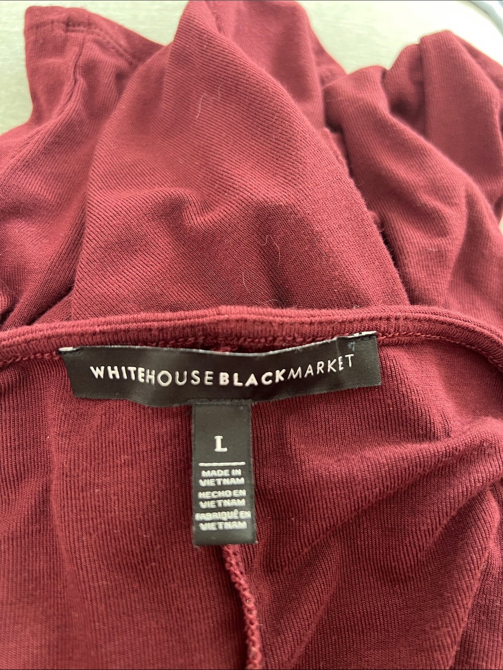 White House Black Market Burgundy Cold-Shoulder Wrap Blouse - Picture 2 of 4